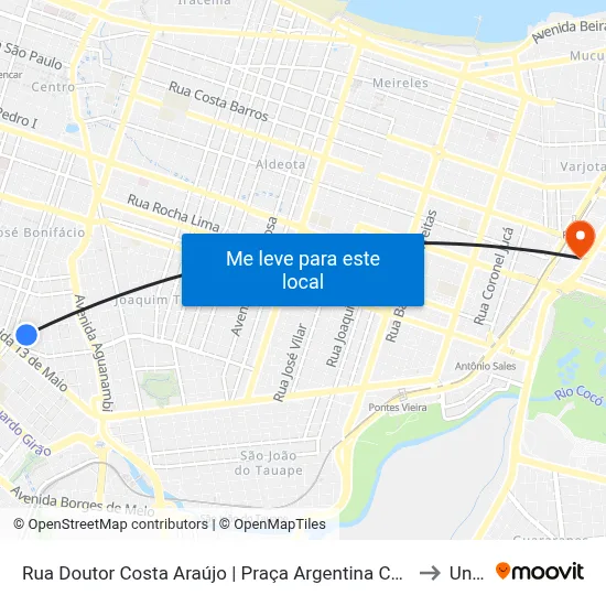 Rua Doutor Costa Araújo | Praça Argentina Castelo Branco - Fátima to Uninta map