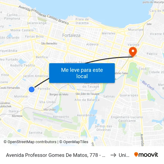 Avenida Professor Gomes De Matos, 778 - Parreão to Uninta map