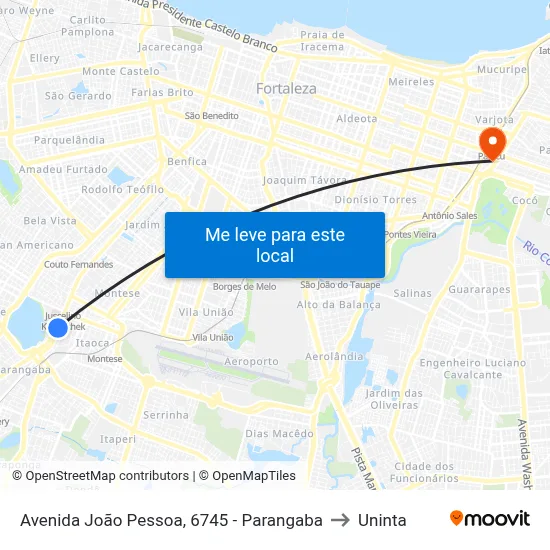 Avenida João Pessoa, 6745 - Parangaba to Uninta map