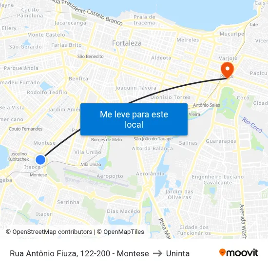 Rua Antônio Fiuza, 122-200 - Montese to Uninta map