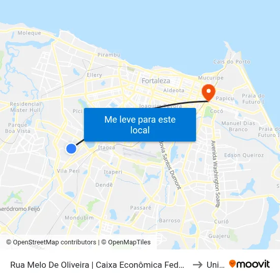 Rua Melo De Oliveira | Caixa Econômica Federal - Jóquei Clube to Uninta map