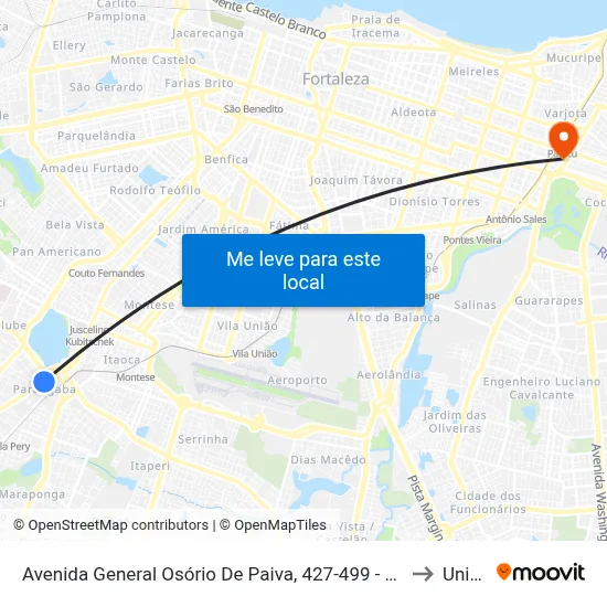 Avenida General Osório De Paiva, 427-499 - Parangaba to Uninta map