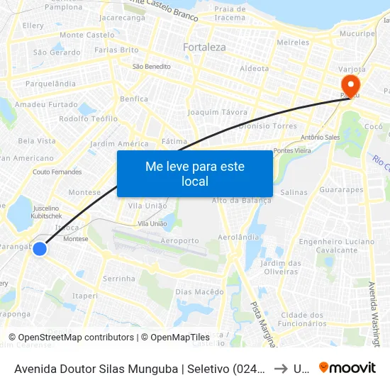 Avenida Doutor Silas Munguba | Seletivo (024/374/705/Metropolitano) - Parangaba to Uninta map