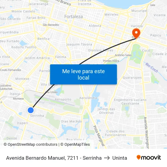 Avenida Bernardo Manuel, 7211 - Serrinha to Uninta map