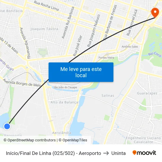 Início/Final De Linha (025/502) - Aeroporto to Uninta map
