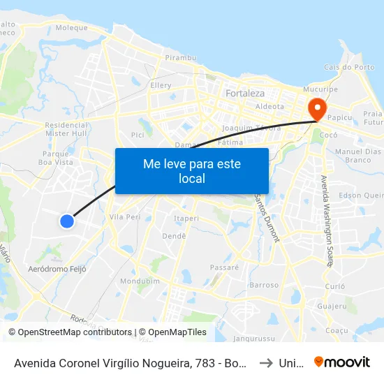 Avenida Coronel Virgílio Nogueira, 783 - Bom Jardim to Uninta map