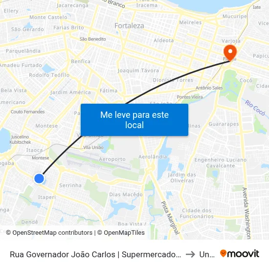 Rua Governador João Carlos | Supermercado Cometa - Parangaba to Uninta map
