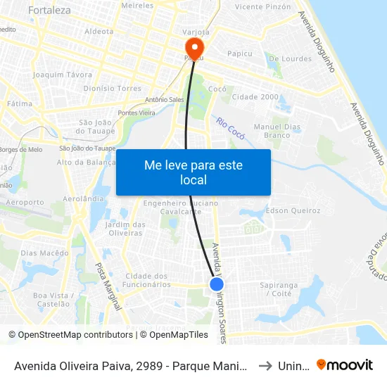 Avenida Oliveira Paiva, 2989 - Parque Manibura to Uninta map