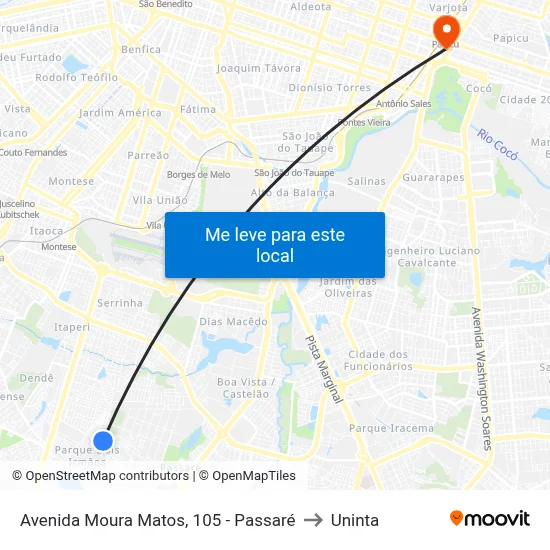 Avenida Moura Matos, 105 - Passaré to Uninta map