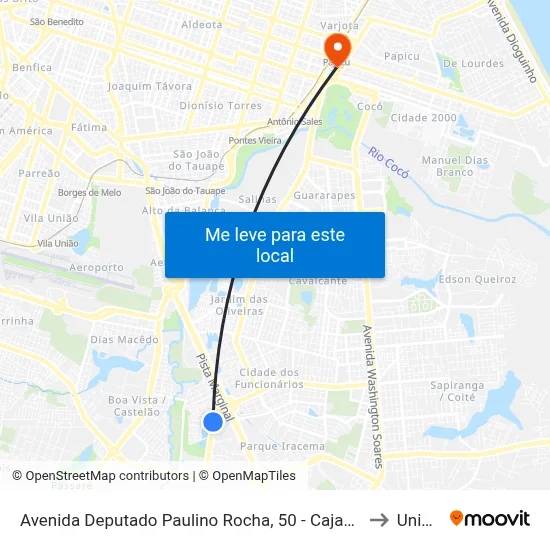 Avenida Deputado Paulino Rocha, 50 - Cajazeiras to Uninta map
