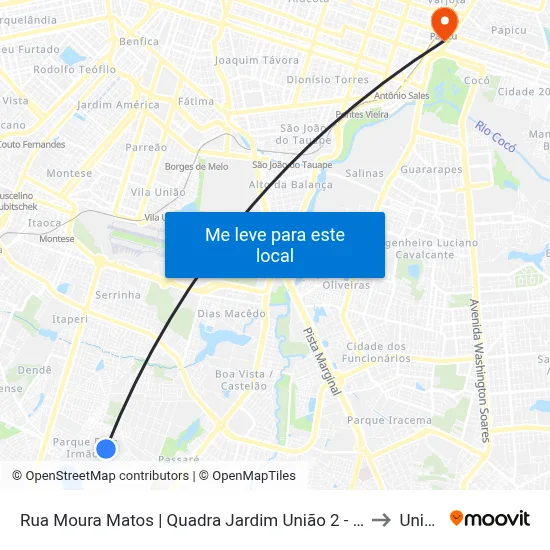 Rua Moura Matos | Quadra Jardim União 2 - Passaré to Uninta map