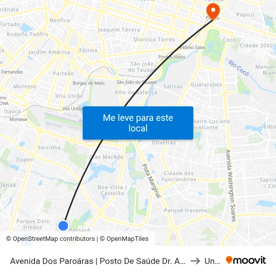 Avenida Dos Paroáras | Posto De Saúde Dr. Alarico Leite - Passaré to Uninta map