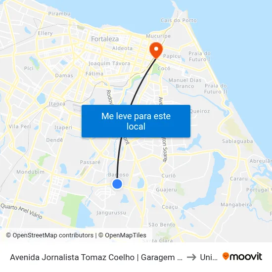 Avenida Jornalista Tomaz Coelho | Garagem Fretar - Barroso to Uninta map