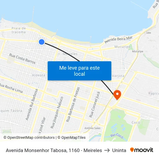 Avenida Monsenhor Tabosa, 1160 - Meireles to Uninta map