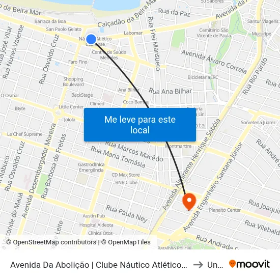 Avenida Da Abolição | Clube Náutico Atlético Cearense - Meireles to Uninta map