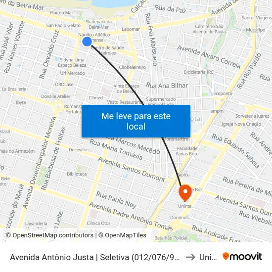 Avenida Antônio Justa | Seletiva (012/076/903) - Meireles to Uninta map