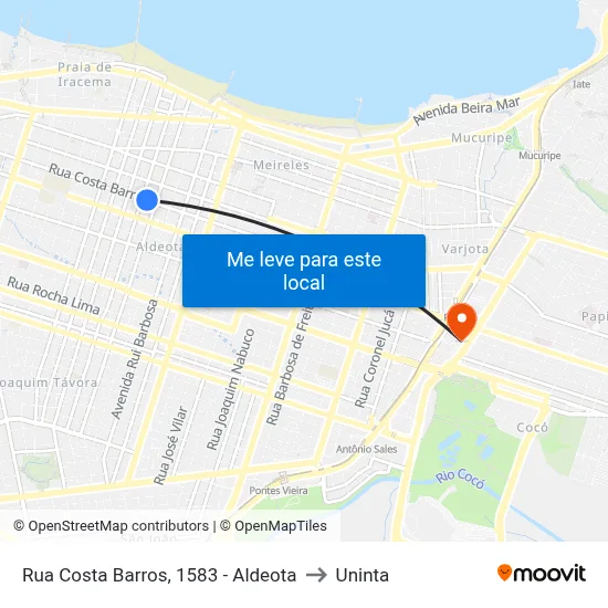 Rua Costa Barros, 1583 - Aldeota to Uninta map