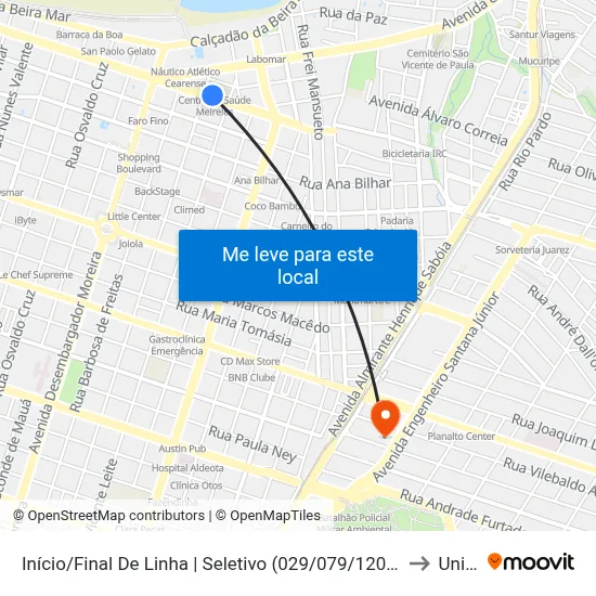 Início/Final De Linha | Seletivo (029/079/120/130) - Meireles to Uninta map