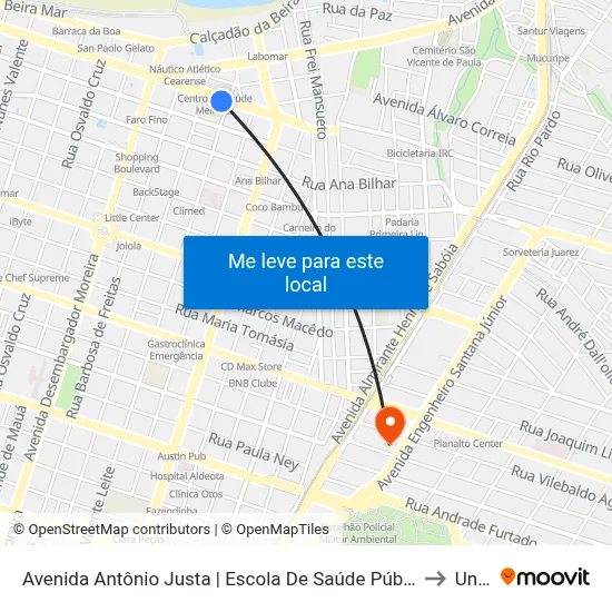 Avenida Antônio Justa | Escola De Saúde Pública Do Ceará - Meireles to Uninta map
