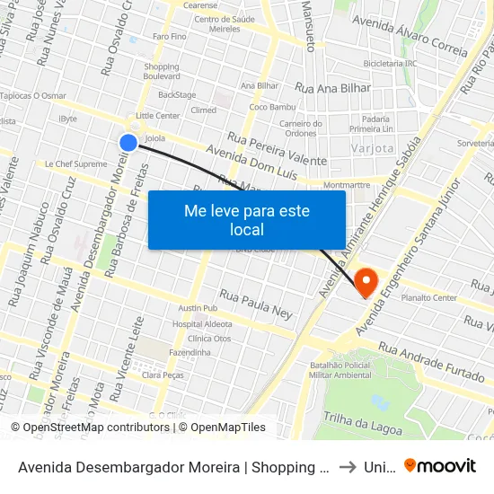 Avenida Desembargador Moreira | Shopping Aldeota - Aldeota to Uninta map