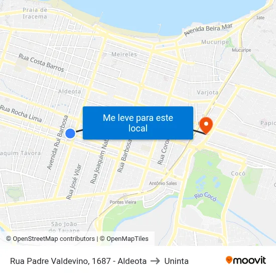 Rua Padre Valdevino, 1687 - Aldeota to Uninta map