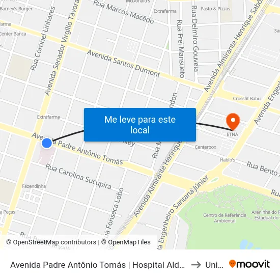 Avenida Padre Antônio Tomás | Hospital Aldeota - Aldeota to Uninta map