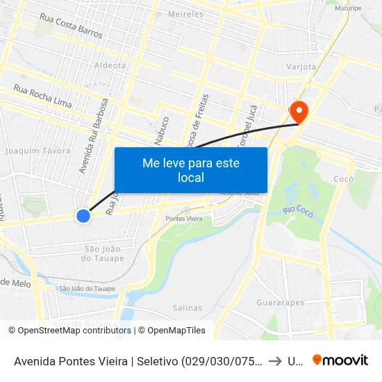 Avenida Pontes Vieira | Seletivo (029/030/075/755/823/855) - São João Do Tauape to Uninta map