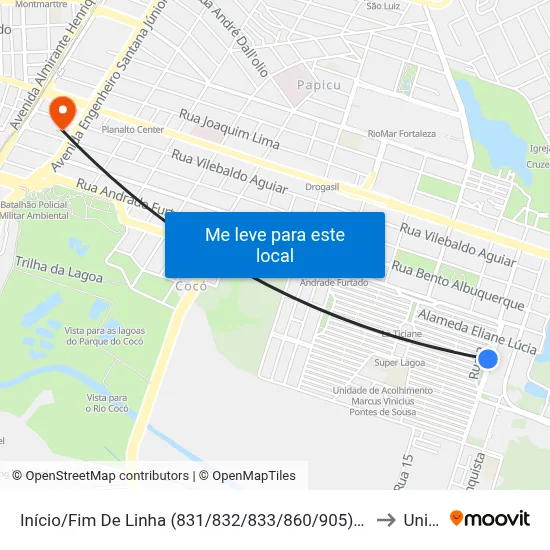 Início/Fim De Linha (831/832/833/860/905) - Cidade 2000 to Uninta map