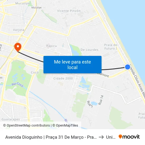 Avenida Dioguinho | Praça 31 De Março - Praia Do Futuro to Uninta map