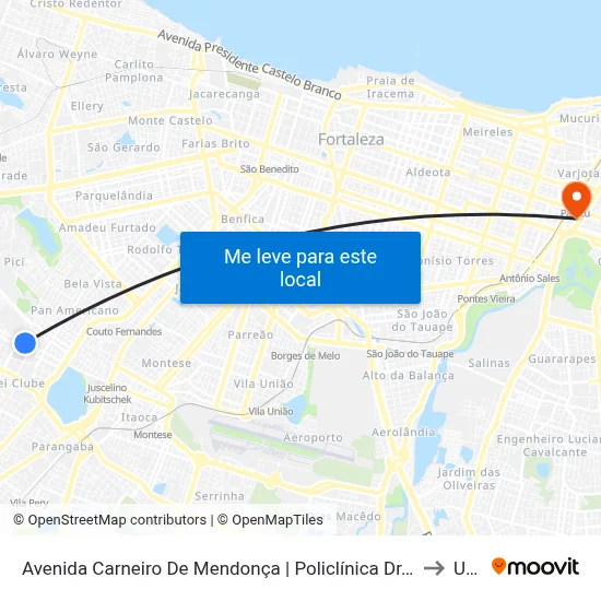Avenida Carneiro De Mendonça | Policlínica Dr. Lusmar Veras Rodrigues - Jóquei Clube to Uninta map