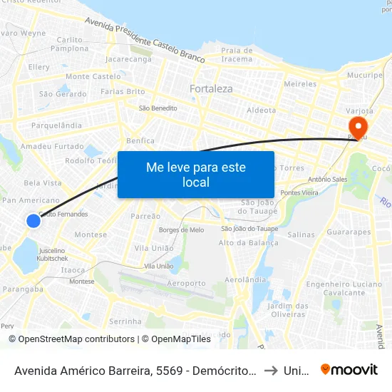Avenida Américo Barreira, 5569 - Demócrito Rocha to Uninta map