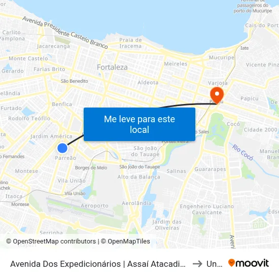 Avenida Dos Expedicionários | Assaí Atacadista - Jardim América to Uninta map