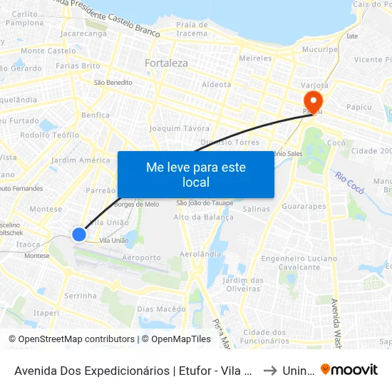 Avenida Dos Expedicionários | Etufor - Vila União to Uninta map