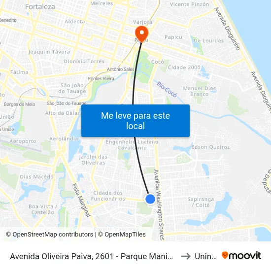 Avenida Oliveira Paiva, 2601 - Parque Manibura to Uninta map