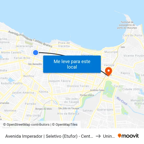 Avenida Imperador | Seletivo (Etufor) - Centro to Uninta map
