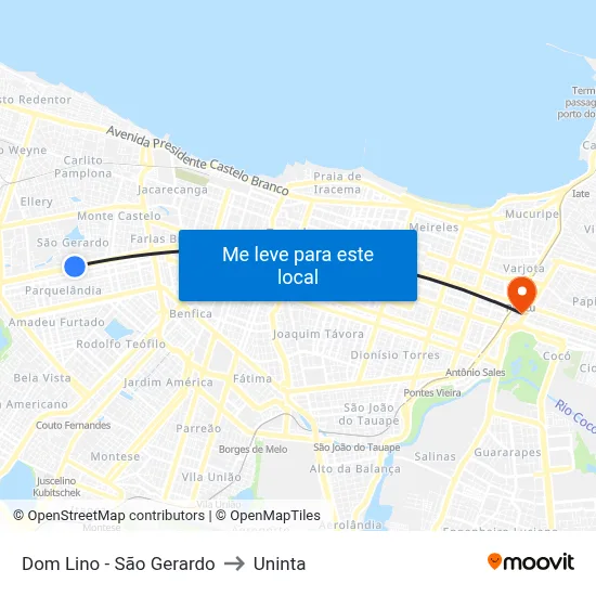 Dom Lino - São Gerardo to Uninta map