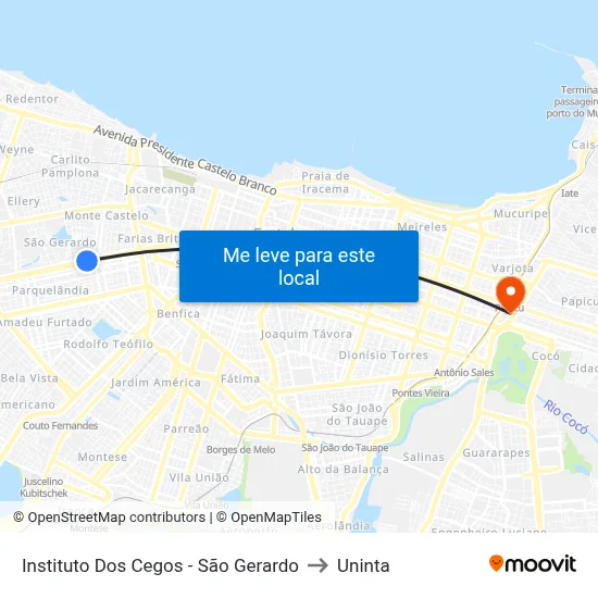 Instituto Dos Cegos - São Gerardo to Uninta map