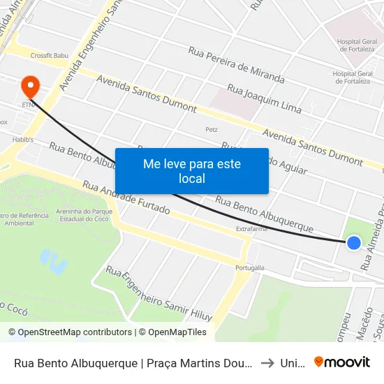 Rua Bento Albuquerque | Praça Martins Dourado - Cocó to Uninta map