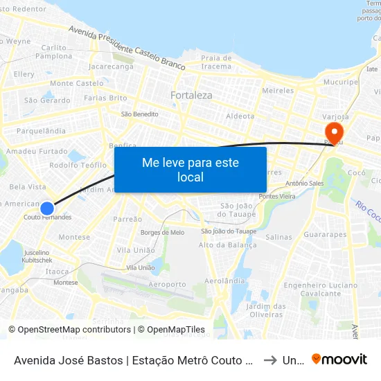 Avenida José Bastos | Estação Metrô Couto Fernandes - Bela Vista to Uninta map
