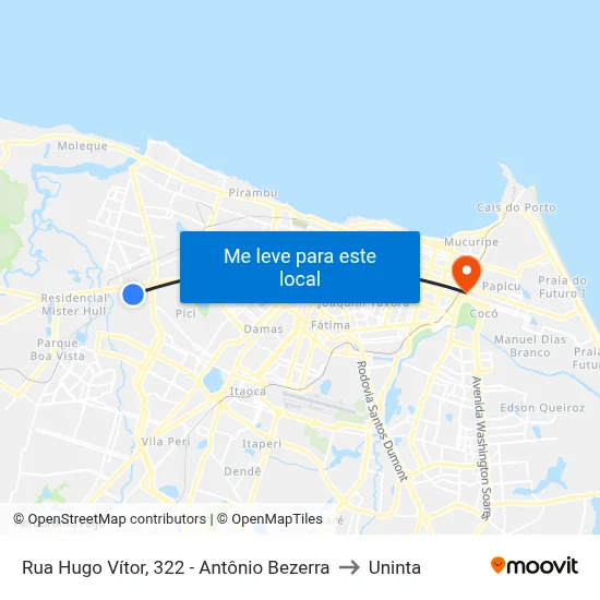 Rua Hugo Vítor, 322 - Antônio Bezerra to Uninta map