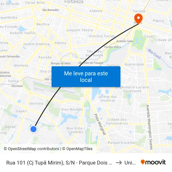 Rua 101 (Cj Tupã Mirim), S/N - Parque Dois Irmãos to Uninta map