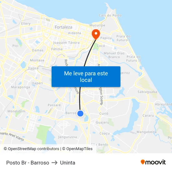 Posto Br - Barroso to Uninta map