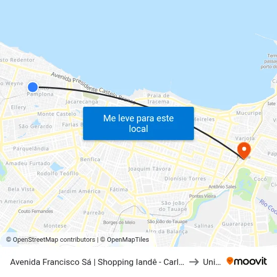 Avenida Francisco Sá | Shopping Iandê - Carlito Pamplona to Uninta map