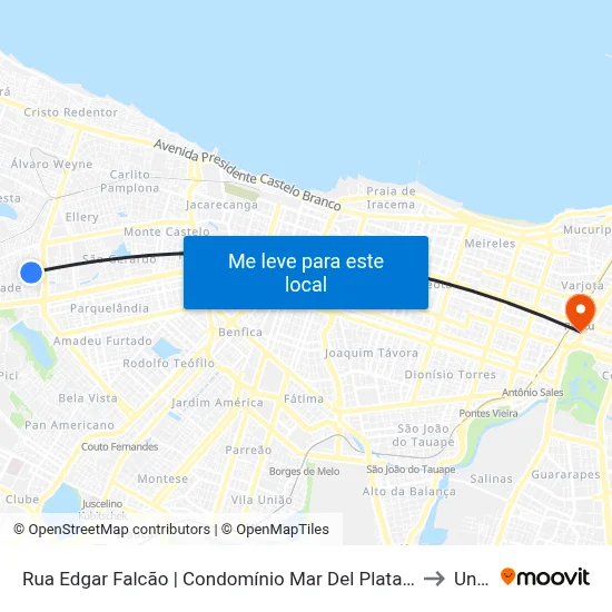Rua Edgar Falcão | Condomínio Mar Del Plata - Presidente Kennedy to Uninta map