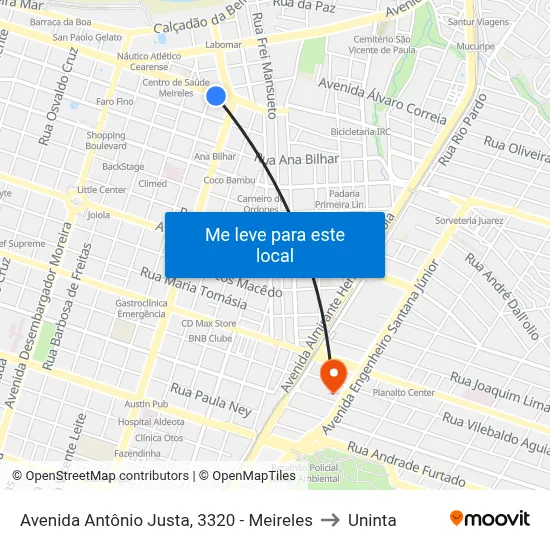 Avenida Antônio Justa, 3320 - Meireles to Uninta map