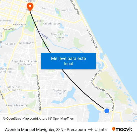 Avenida Manoel Mavignier, S/N - Precabura to Uninta map