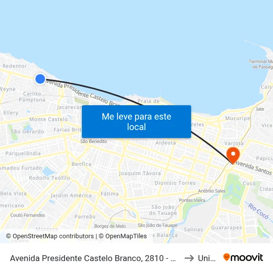 Avenida Presidente Castelo Branco, 2810 - Pirambu to Uninta map