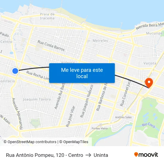Rua Antônio Pompeu, 120 - Centro to Uninta map