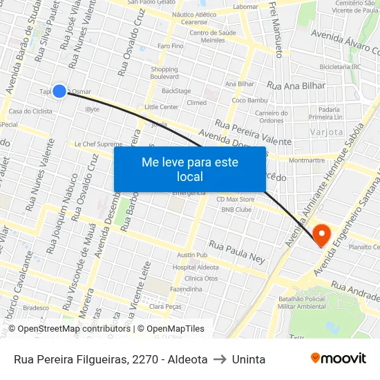 Rua Pereira Filgueiras, 2270 - Aldeota to Uninta map