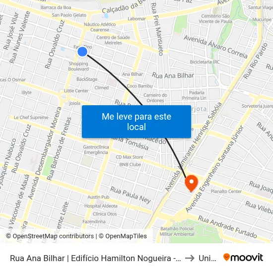Rua Ana Bilhar | Edifício Hamilton Nogueira - Meireles to Uninta map